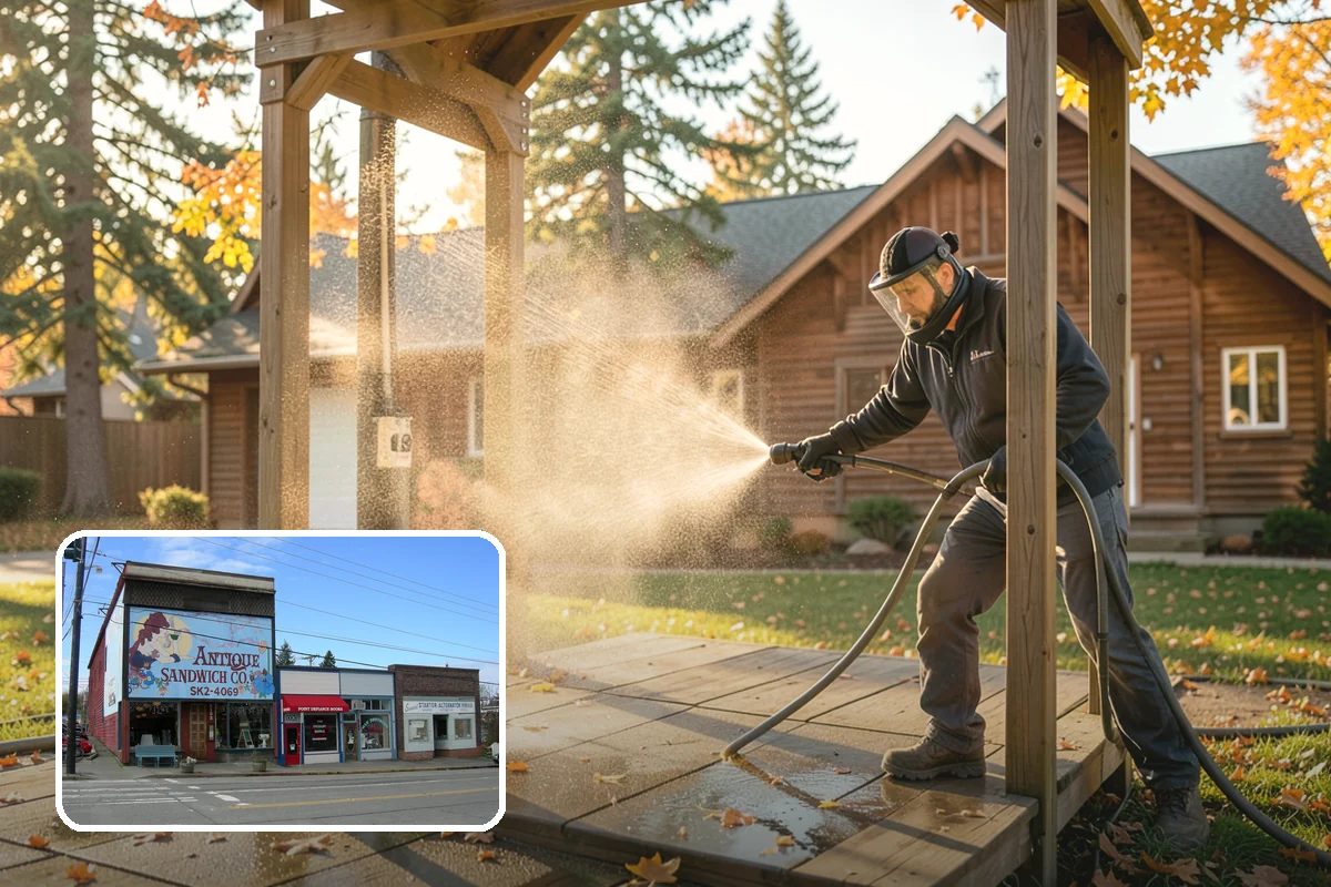 Downspout Cleaning in Ruston, Pierce County, WA - Clears interior clogs of packed needles and grit