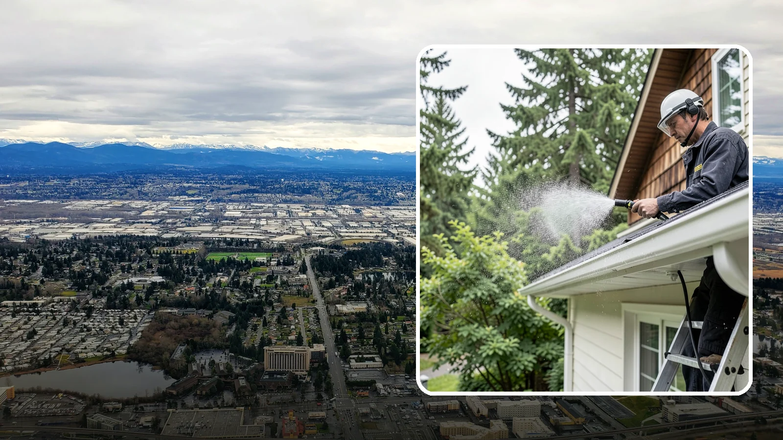 Downspout Cleaning in SeaTac, King County, WA - Cleaning of downspout exteriors and interiors so the channels that carry our heavy rain stay clear and presentable.