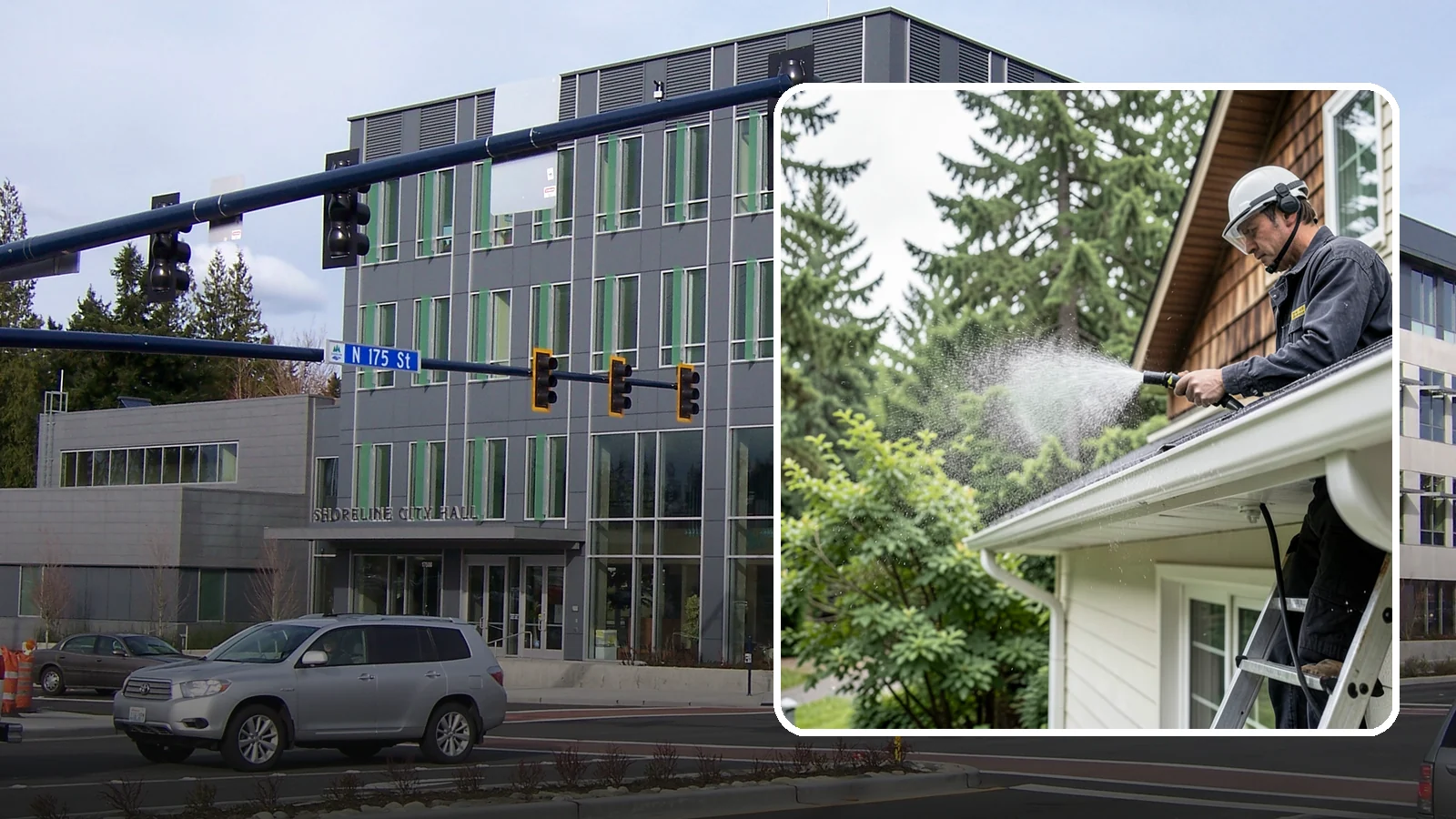 Downspout Cleaning in Shoreline, King County, WA - Cleaning of downspout exteriors and interiors so the channels that carry our heavy rain stay clear and presentable.