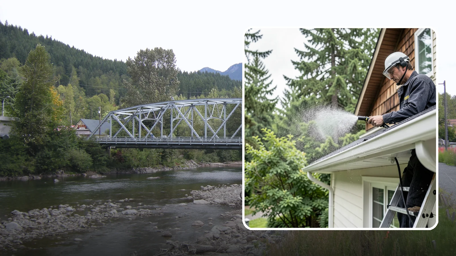 Downspout Cleaning in Skykomish, King County, WA - Cleaning of downspout exteriors and interiors so the channels that carry our heavy rain stay clear and presentable.