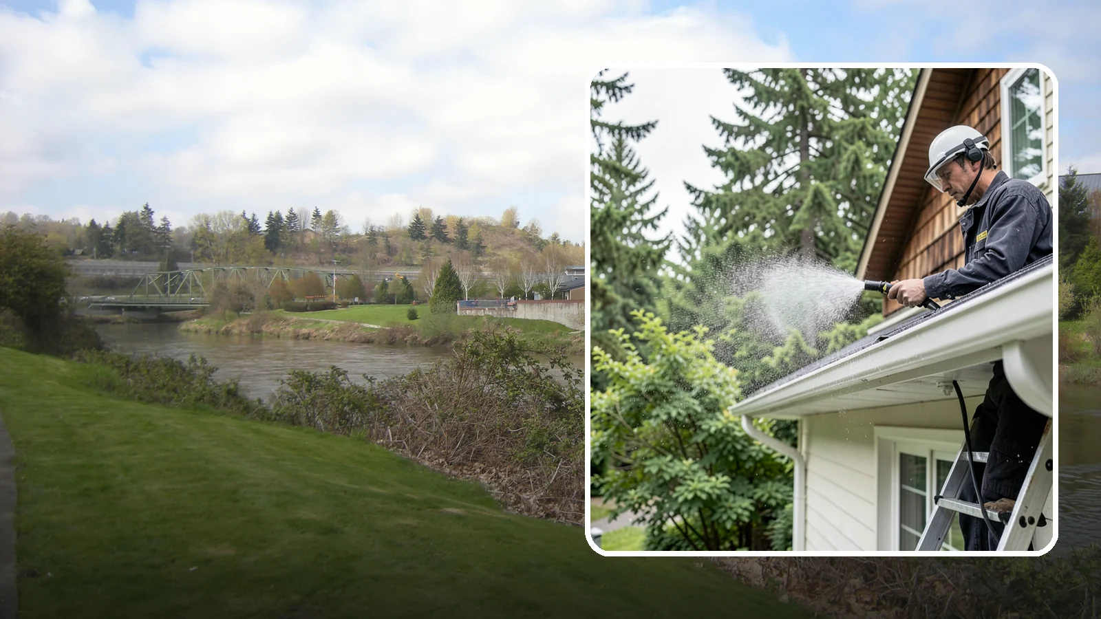 Downspout Cleaning in Tukwila, King County, WA - Cleaning of downspout exteriors and interiors so the channels that carry our heavy rain stay clear and presentable.