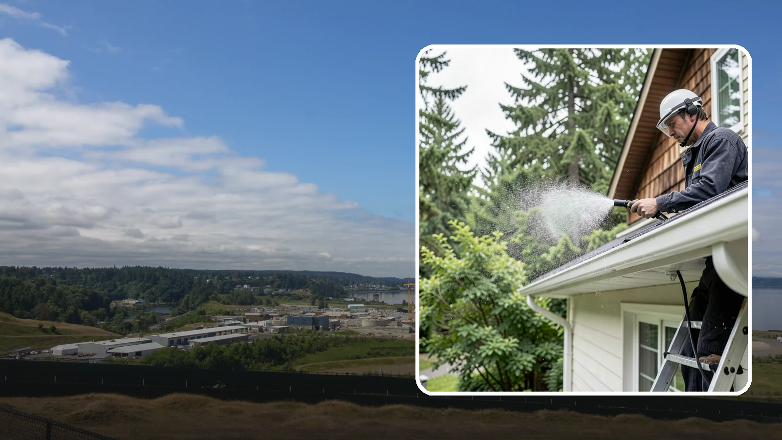 Downspout Cleaning in University Place, Pierce County, WA - Cleaning of downspout exteriors and interiors so the channels that carry our heavy rain stay clear and presentable.
