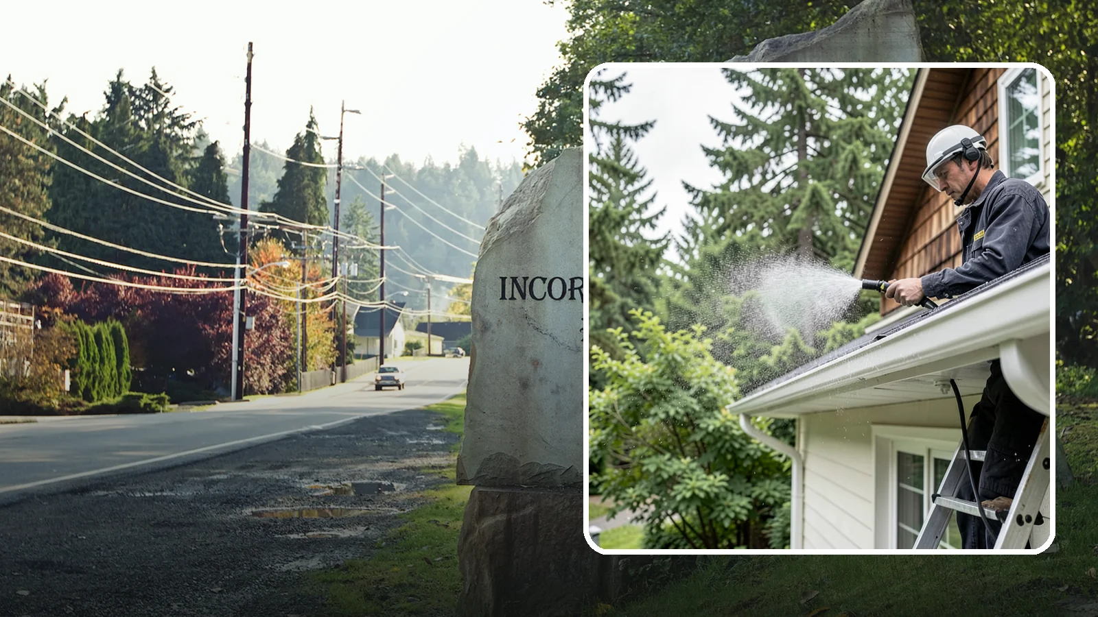 Downspout Cleaning in Wilkeson, Pierce County, WA - Cleaning of downspout exteriors and interiors so the channels that carry our heavy rain stay clear and presentable.