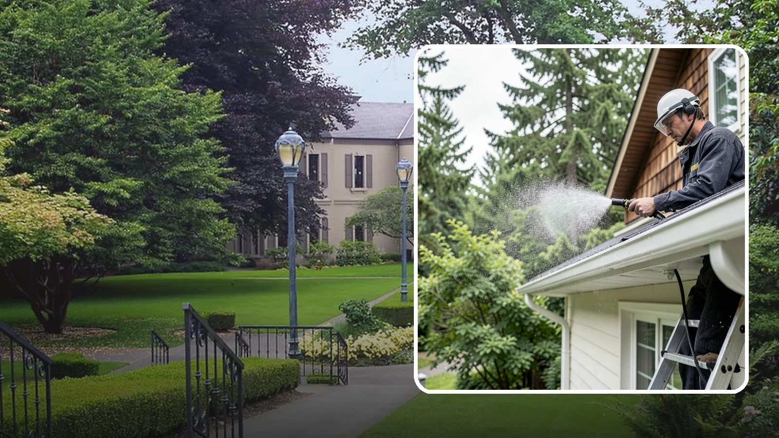Downspout Cleaning in Woodinville, King County, WA - Cleaning of downspout exteriors and interiors so the channels that carry our heavy rain stay clear and presentable.