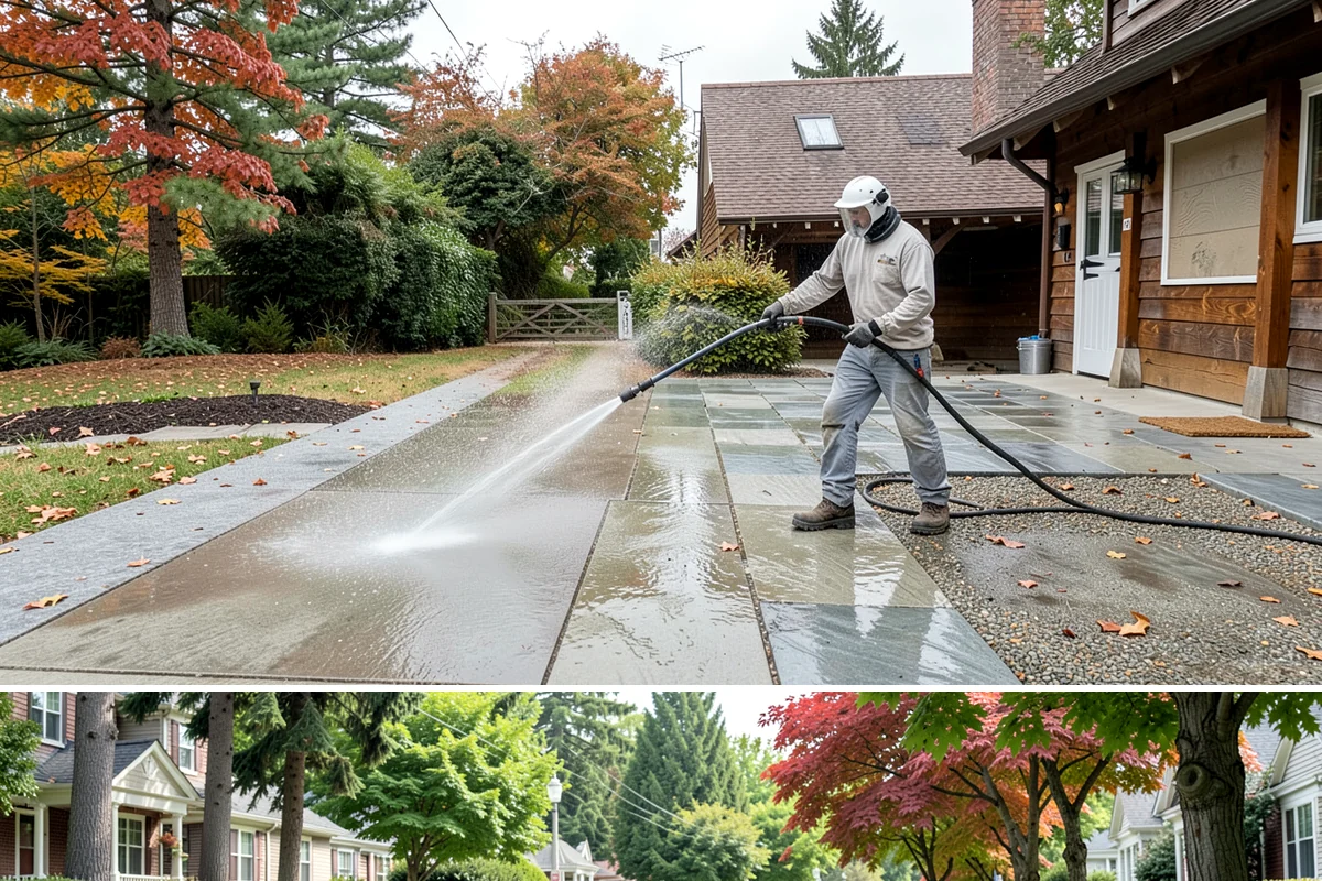 Downspout Flushing in Beaux Arts Village, King County, WA - Flush downspouts heading into fall so they can handle the full force of the winter rainy season.