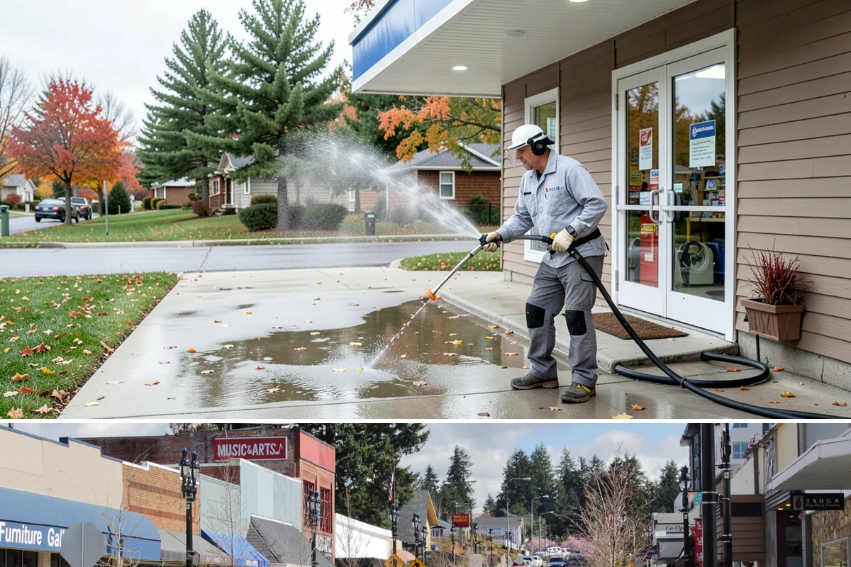 Downspout Flushing in Bothell, King County, WA - Flush downspouts heading into fall so they can handle the full force of the winter rainy season.
