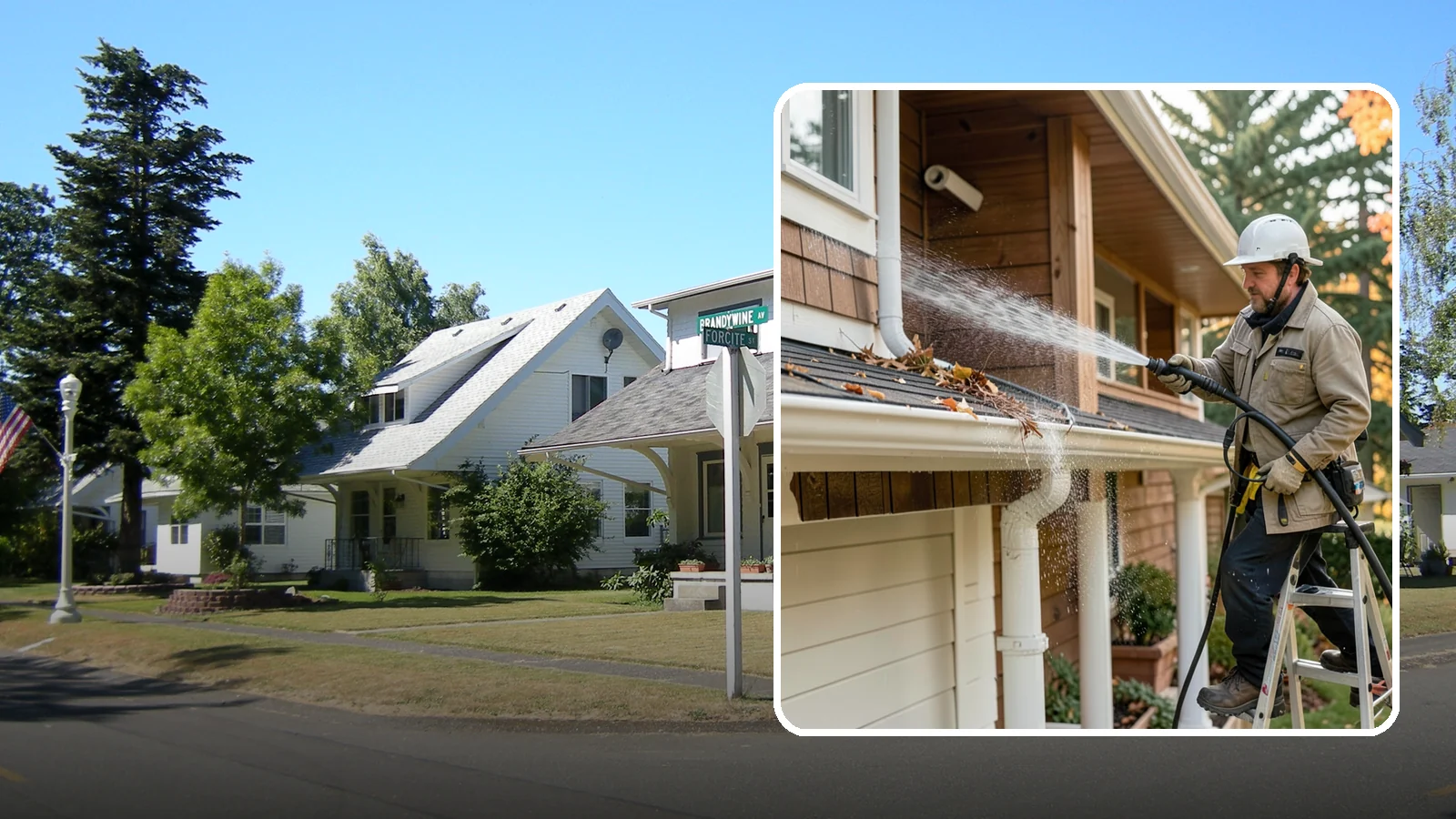Downspout Flushing in DuPont, Pierce County, WA - High-volume flushing that clears packed debris from inside downspouts to restore full drainage capacity.