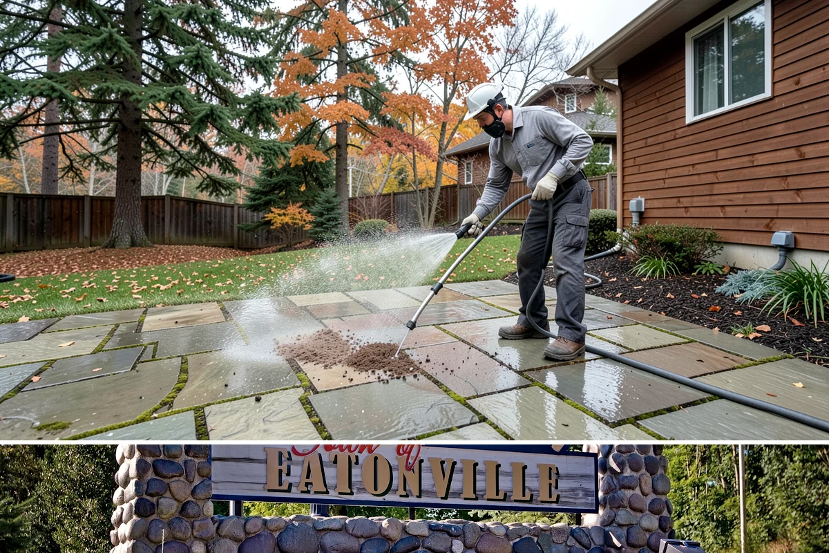 Downspout Flushing in Eatonville, Pierce County, WA - Flush downspouts heading into fall so they can handle the full force of the winter rainy season.