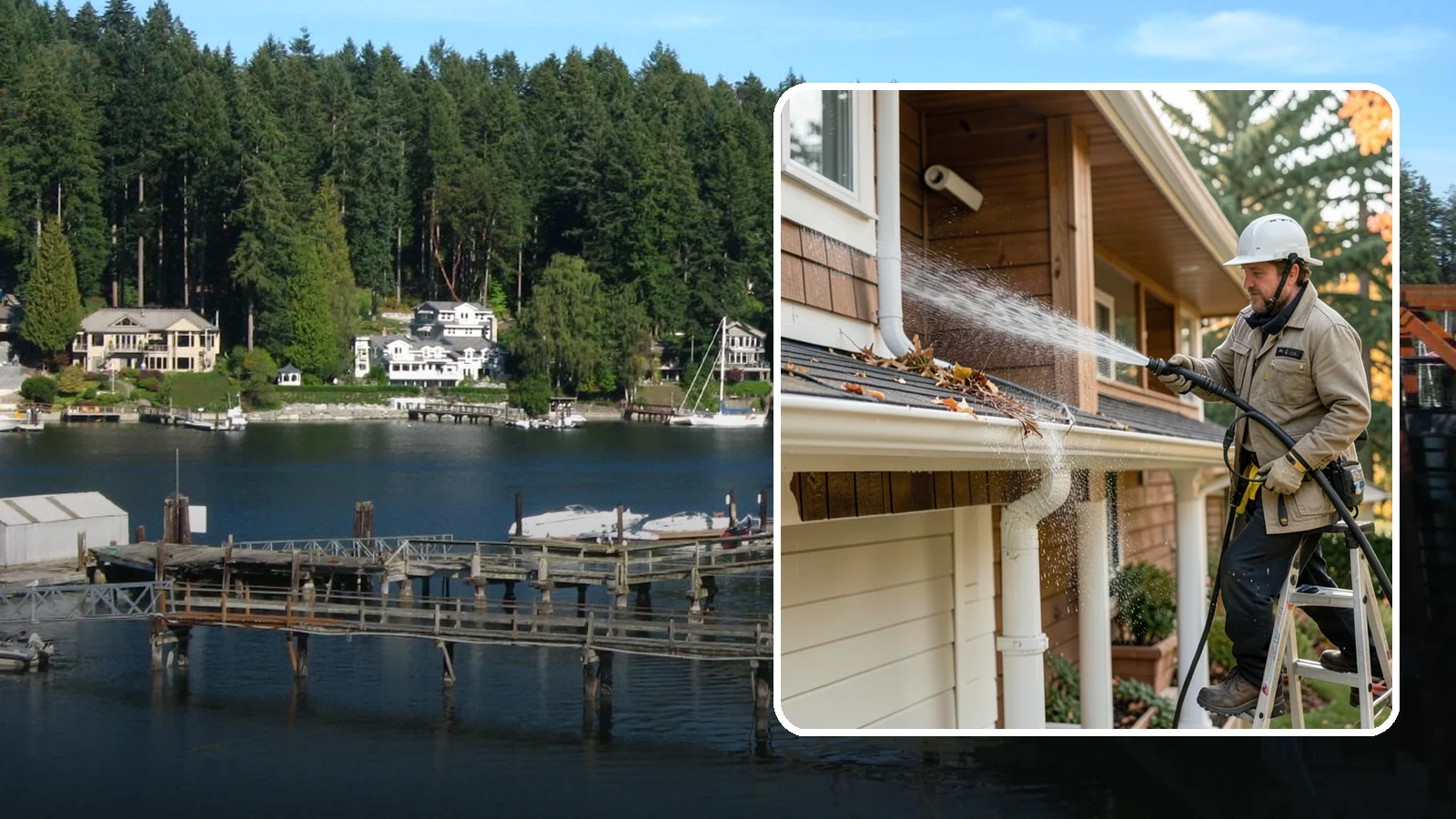 Downspout Flushing in Gig Harbor, Pierce County, WA - High-volume flushing that clears packed debris from inside downspouts to restore full drainage capacity.