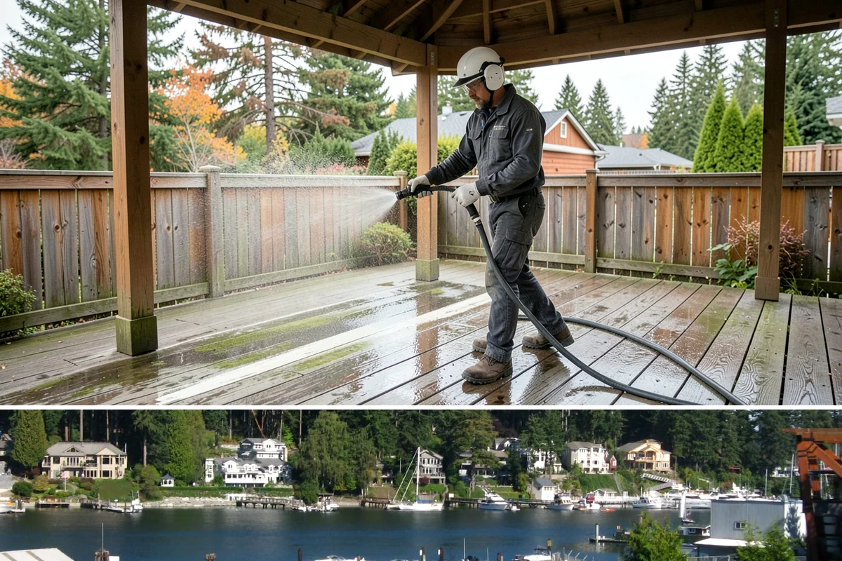 Downspout Flushing in Gig Harbor, Pierce County, WA - Flush downspouts heading into fall so they can handle the full force of the winter rainy season.