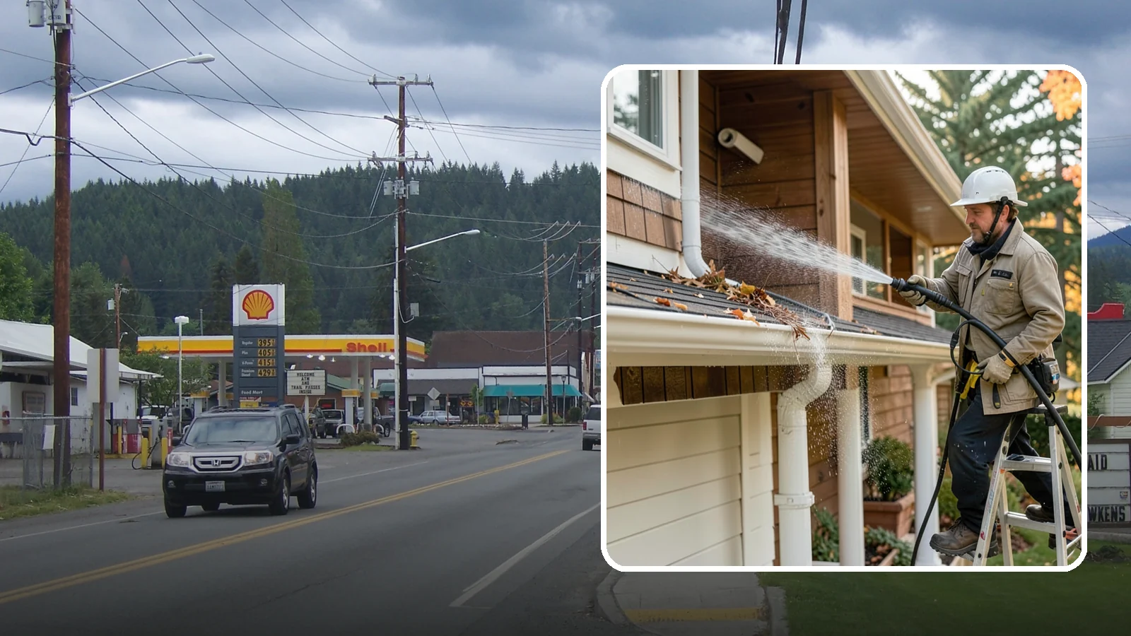 Downspout Flushing in Granite Falls, Snohomish County, WA - High-volume flushing that clears packed debris from inside downspouts to restore full drainage capacity.