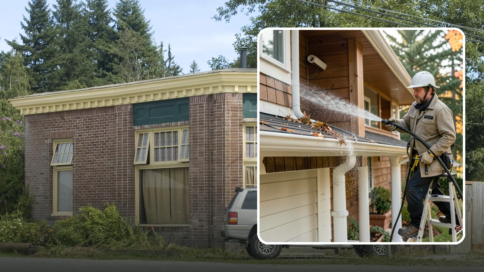 Downspout Flushing in Hamilton, Skagit County, WA - High-volume flushing that clears packed debris from inside downspouts to restore full drainage capacity.