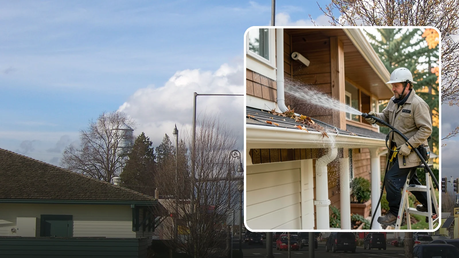 Downspout Flushing in Marysville, Snohomish County, WA - High-volume flushing that clears packed debris from inside downspouts to restore full drainage capacity.