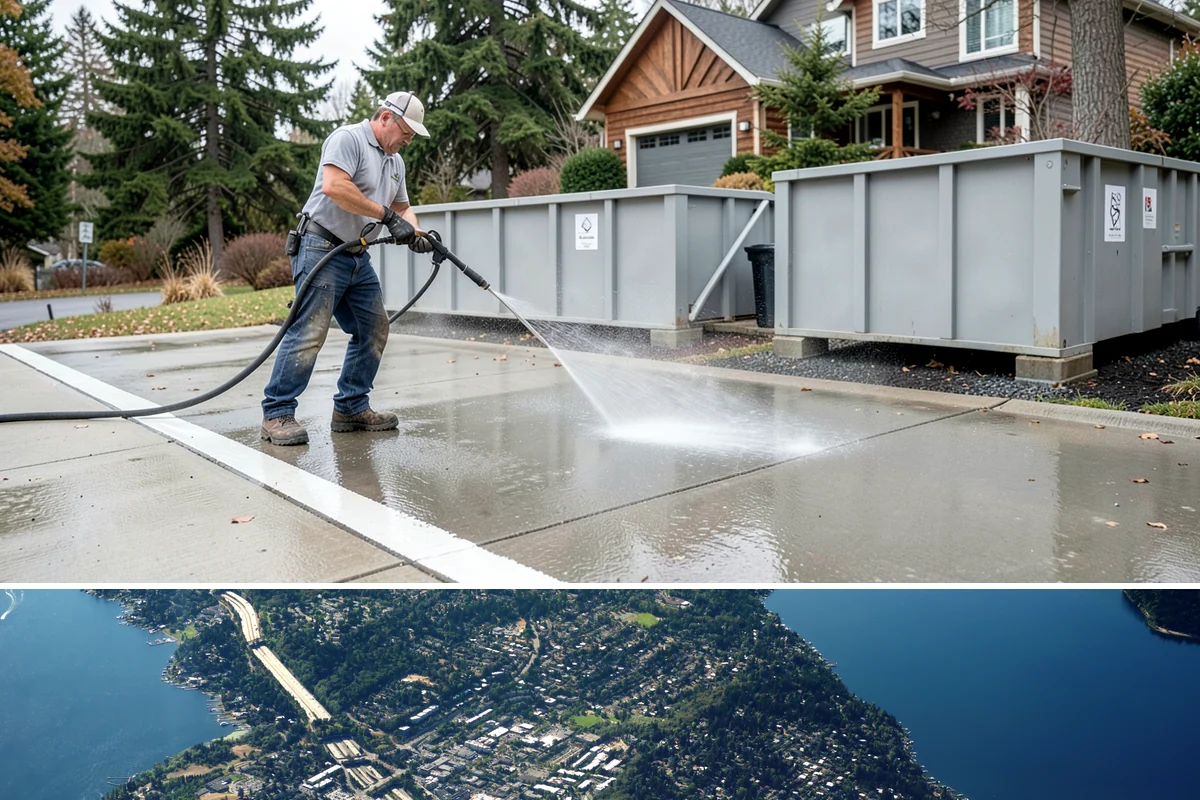 Downspout Flushing in Mercer Island, King County, WA - Flush downspouts heading into fall so they can handle the full force of the winter rainy season.