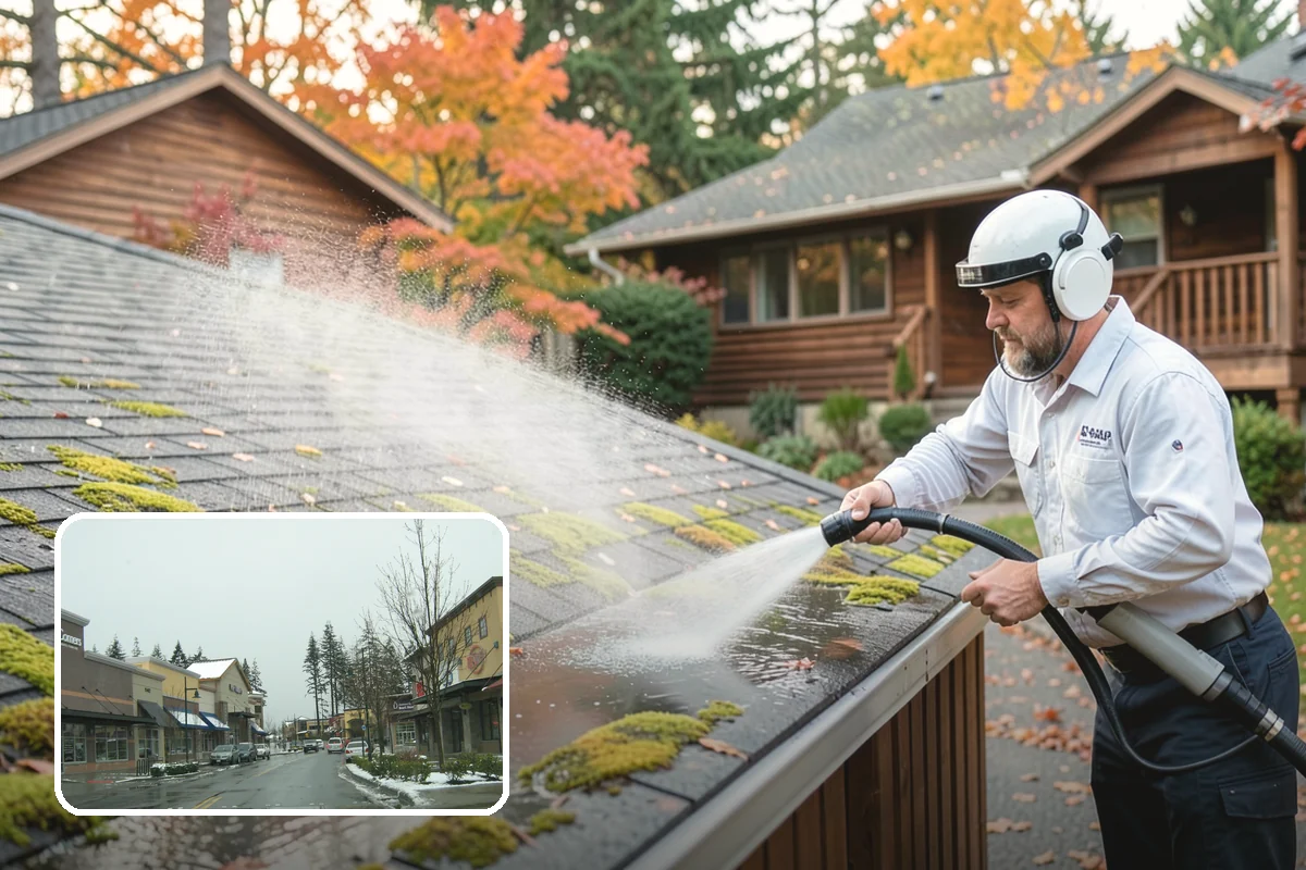 Downspout Flushing in Mill Creek, Snohomish County, WA - Dislodges compacted debris a basic clean-out leaves behind