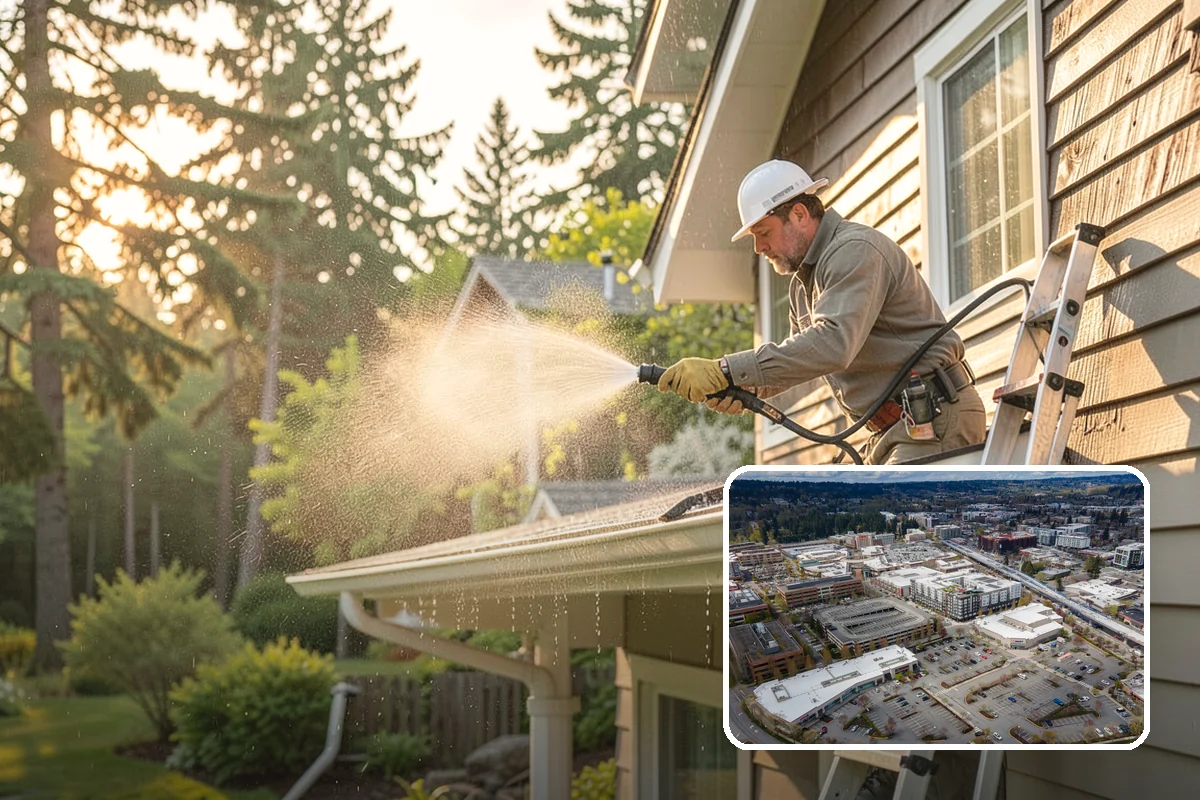 Downspout Flushing in Redmond, King County, WA - Dislodges compacted debris a basic clean-out leaves behind