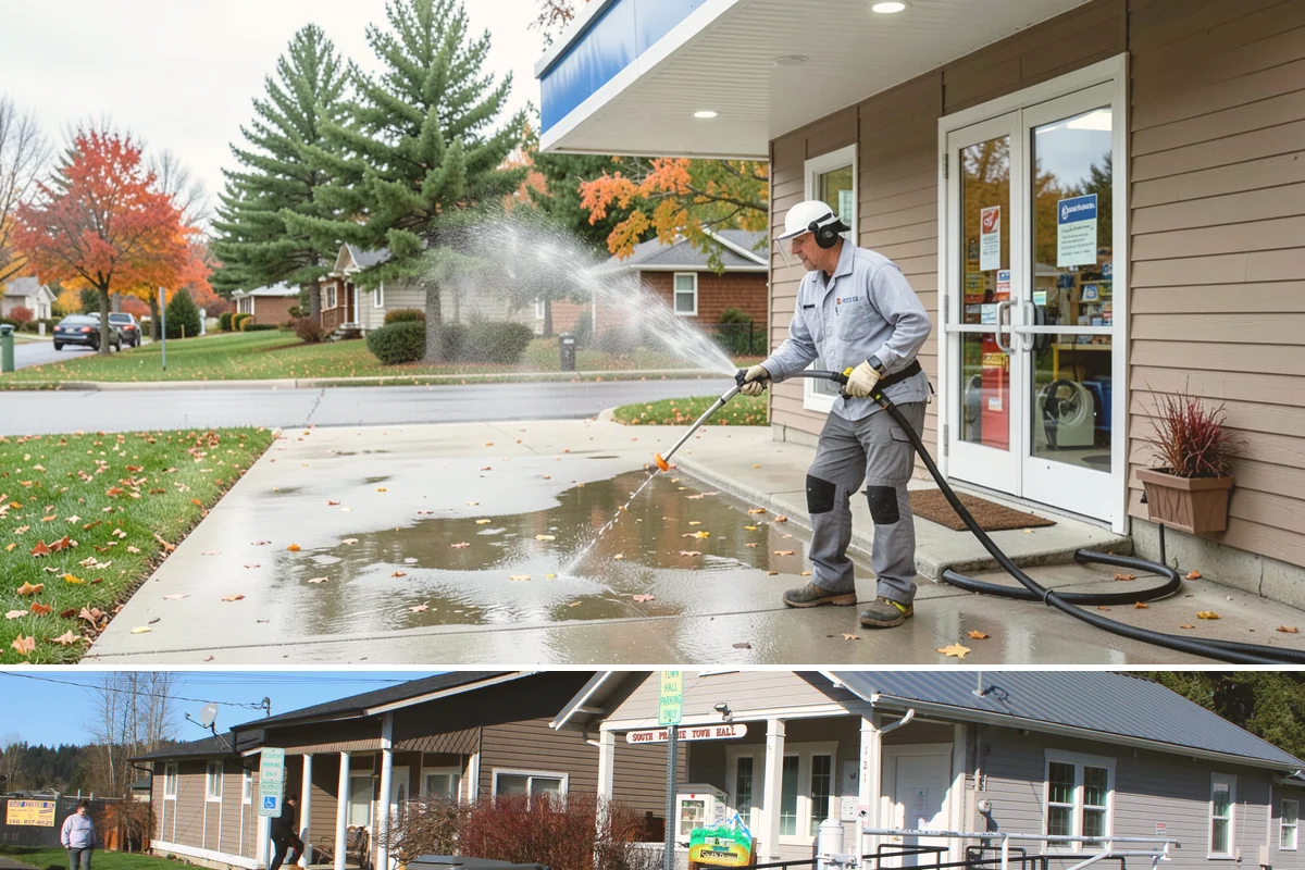 Downspout Flushing in South Prairie, Pierce County, WA - Flush downspouts heading into fall so they can handle the full force of the winter rainy season.