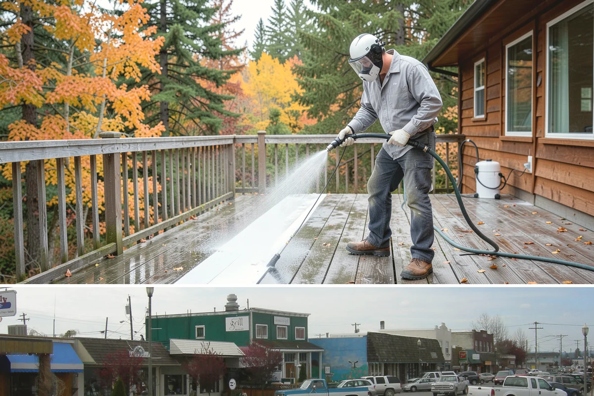 Downspout Flushing in Stanwood, Snohomish County, WA - Flush downspouts heading into fall so they can handle the full force of the winter rainy season.
