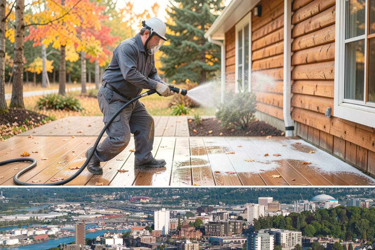 Downspout Flushing in Tacoma, Pierce County, WA - Flush downspouts heading into fall so they can handle the full force of the winter rainy season.