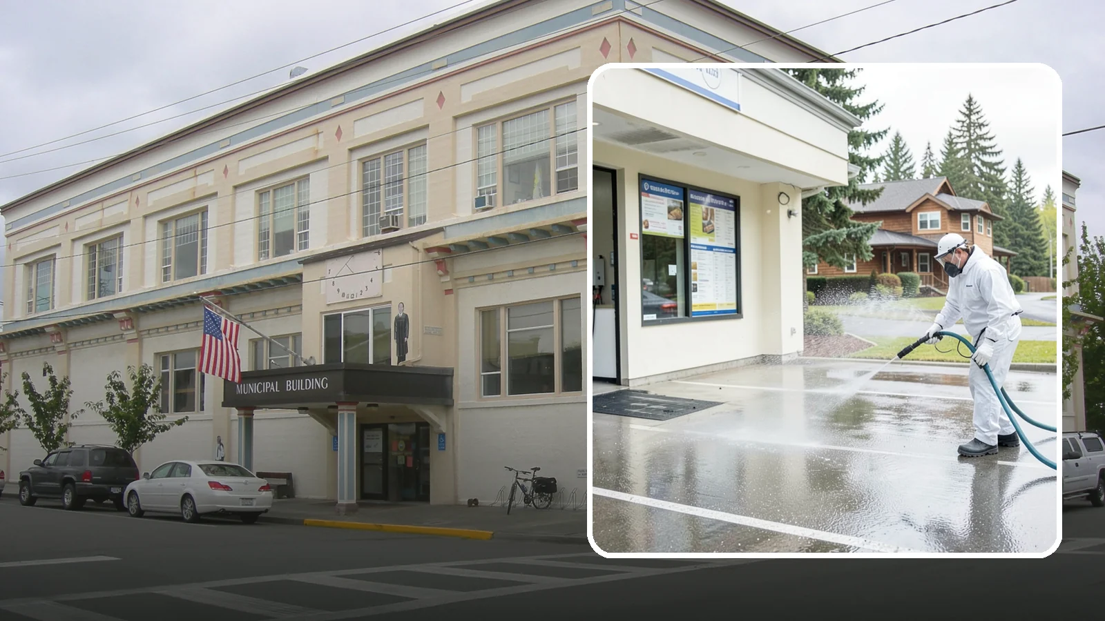 Drive-Thru Cleaning in Anacortes, Skagit County, WA - Targeted cleaning of drive-thru lanes, order windows, and menu-board pads where spilled food, grease, and PNW moss build up fast.