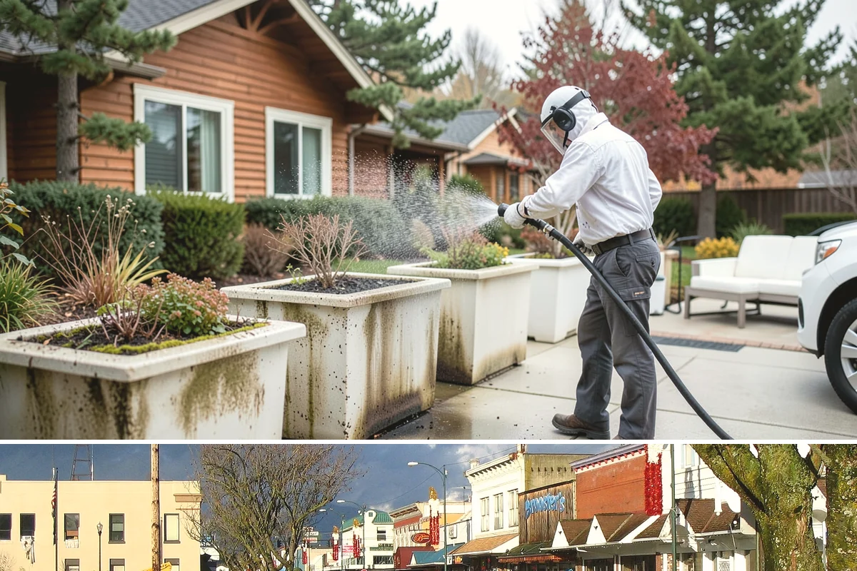 Drive-Thru Cleaning in Arlington, Snohomish County, WA - Best cleaned every quarter year-round, with extra attention in fall when leaf litter and rain accelerate algae in the lane.