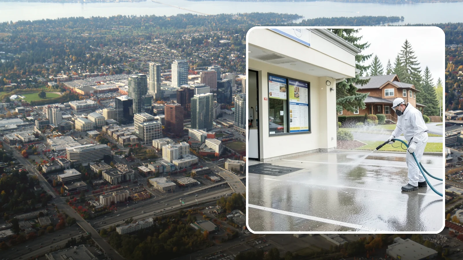 Drive-Thru Cleaning in Bellevue, King County, WA - Targeted cleaning of drive-thru lanes, order windows, and menu-board pads where spilled food, grease, and PNW moss build up fast.