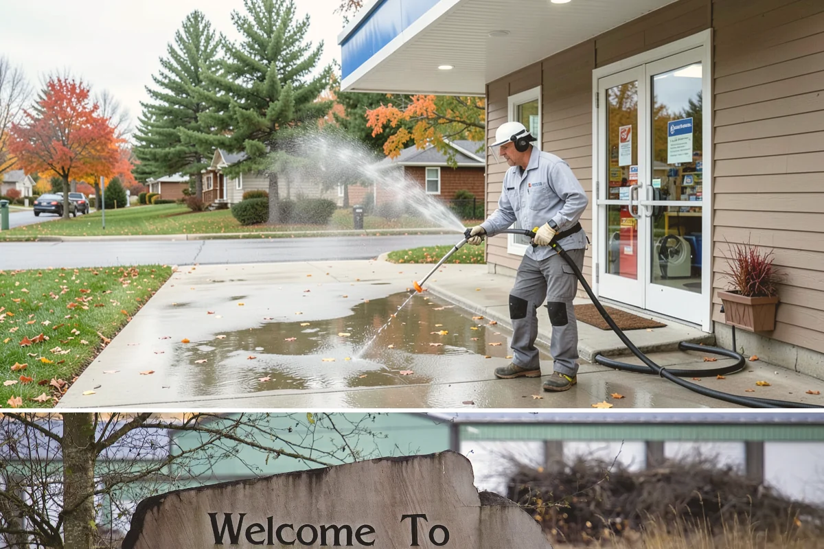 Drive-Thru Cleaning in Buckley, Pierce County, WA - Best cleaned every quarter year-round, with extra attention in fall when leaf litter and rain accelerate algae in the lane.