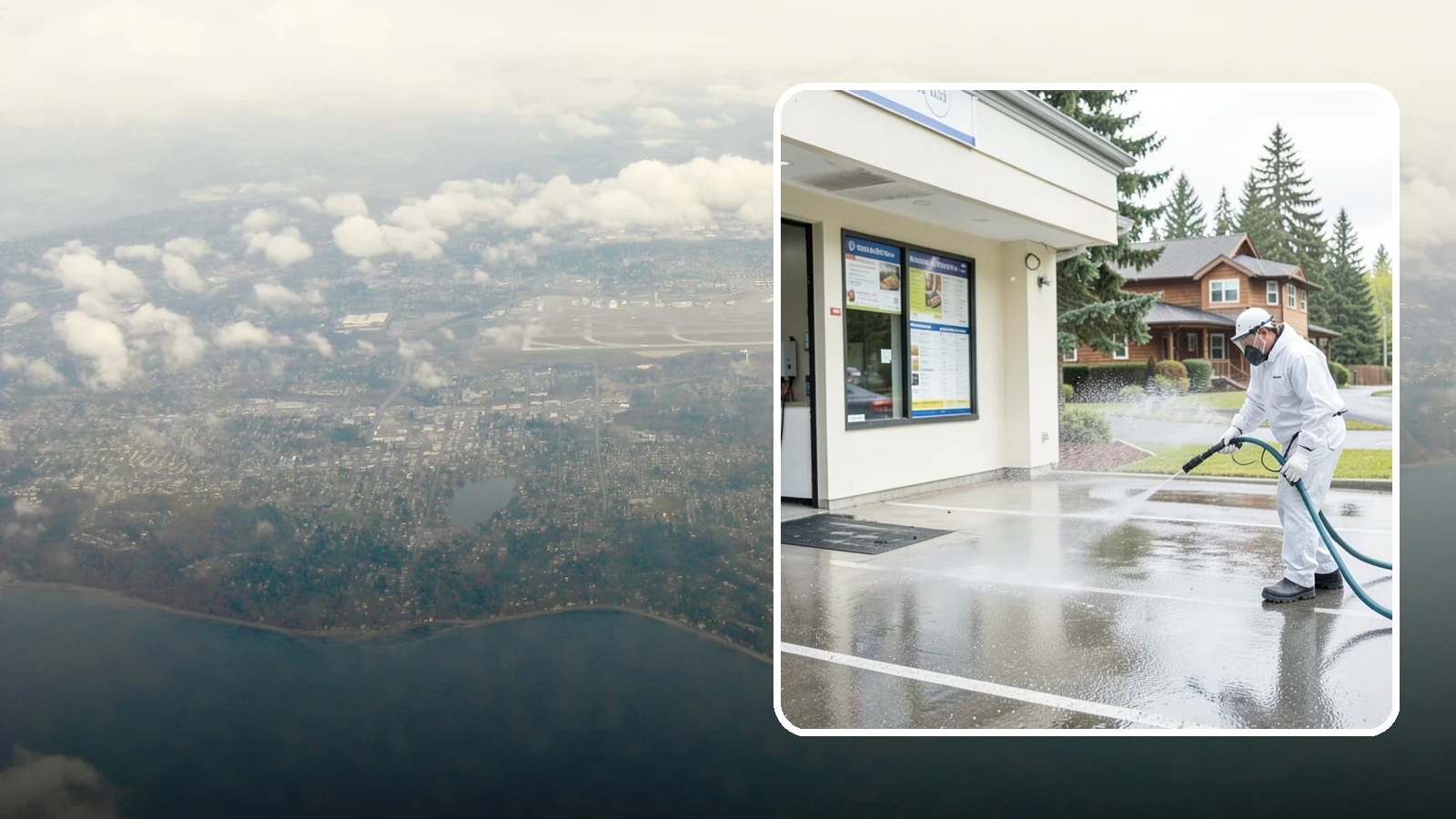 Drive-Thru Cleaning in Burien, King County, WA - Targeted cleaning of drive-thru lanes, order windows, and menu-board pads where spilled food, grease, and PNW moss build up fast.