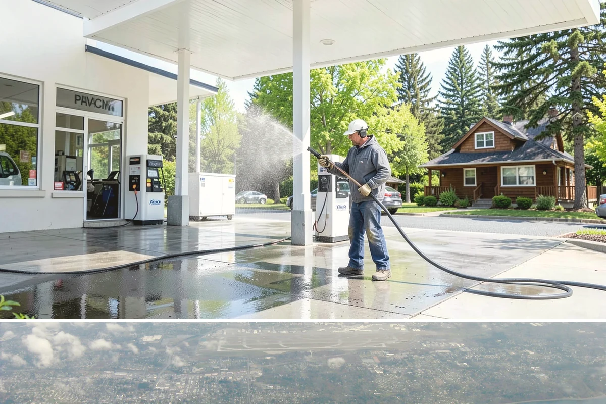Drive-Thru Cleaning in Burien, King County, WA - Best cleaned every quarter year-round, with extra attention in fall when leaf litter and rain accelerate algae in the lane.