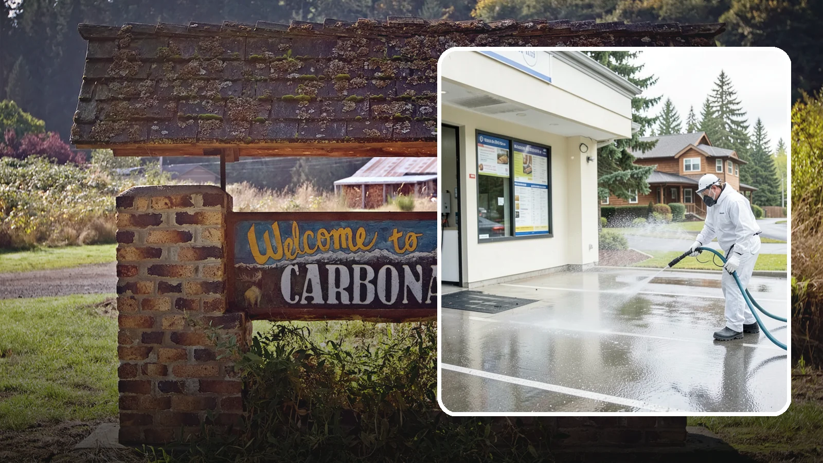 Drive-Thru Cleaning in Carbonado, Pierce County, WA - Targeted cleaning of drive-thru lanes, order windows, and menu-board pads where spilled food, grease, and PNW moss build up fast.