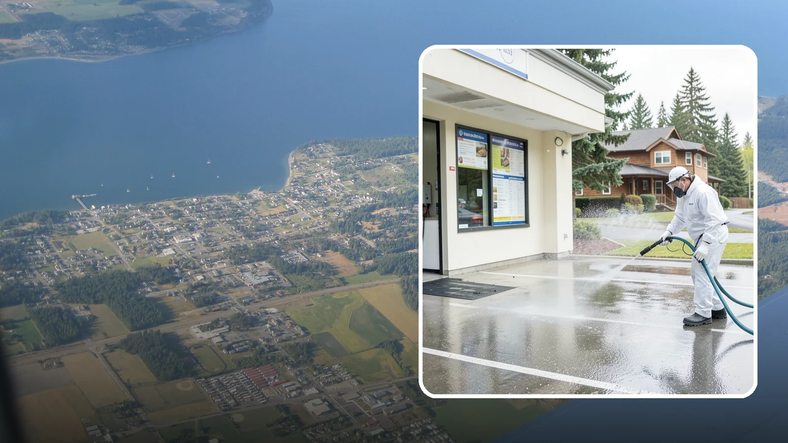 Drive-Thru Cleaning in Coupeville, Island County, WA - Targeted cleaning of drive-thru lanes, order windows, and menu-board pads where spilled food, grease, and PNW moss build up fast.