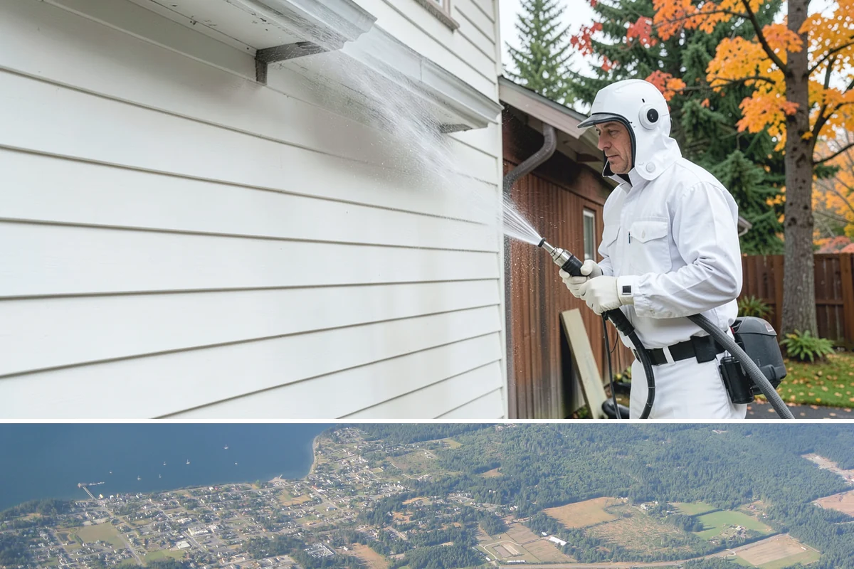 Drive-Thru Cleaning in Coupeville, Island County, WA - Best cleaned every quarter year-round, with extra attention in fall when leaf litter and rain accelerate algae in the lane.