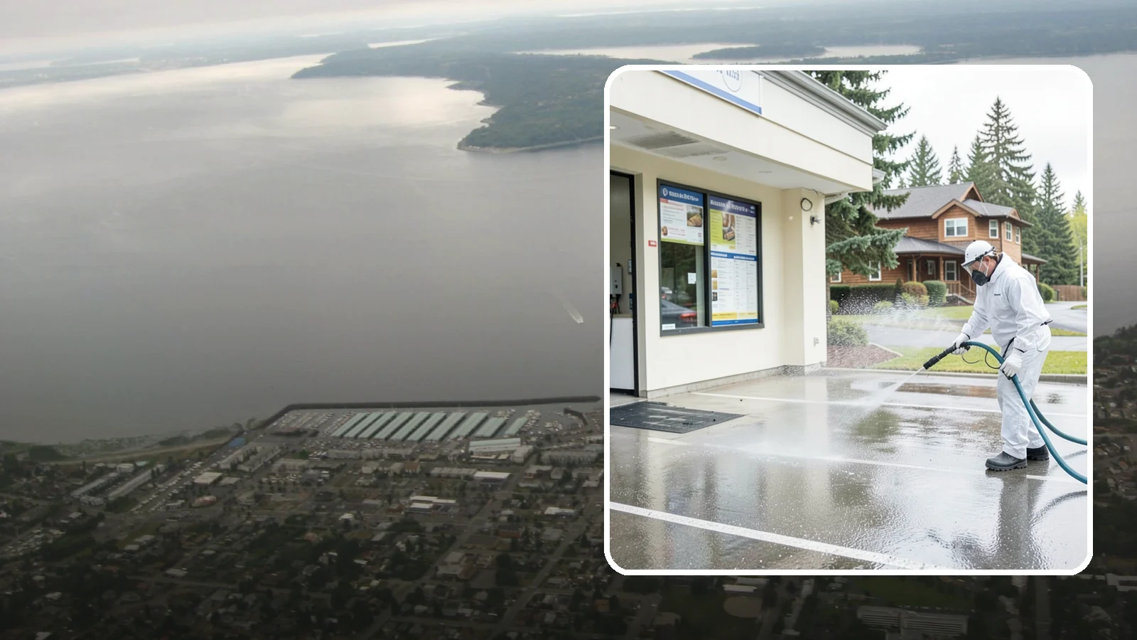 Drive-Thru Cleaning in Des Moines, King County, WA - Targeted cleaning of drive-thru lanes, order windows, and menu-board pads where spilled food, grease, and PNW moss build up fast.