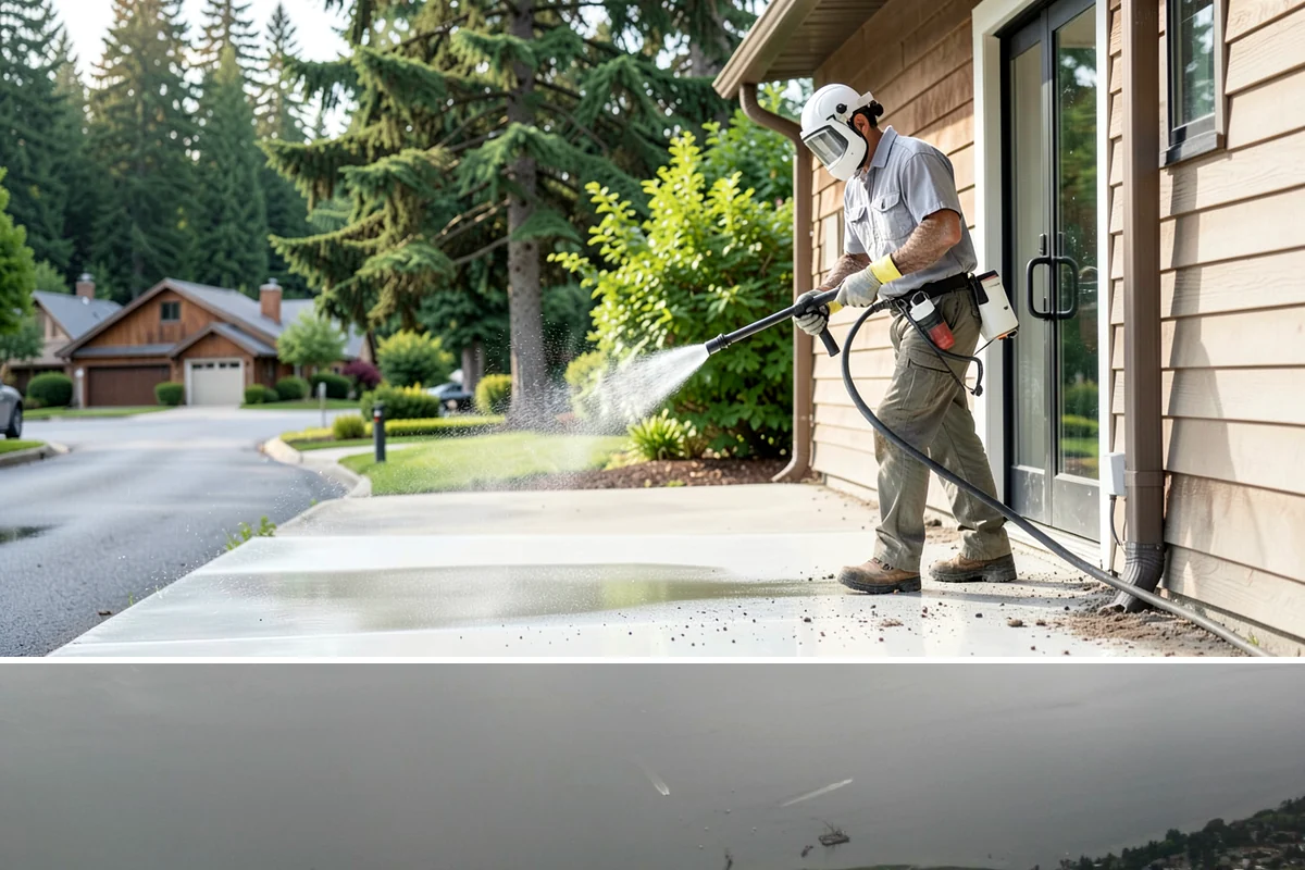 Drive-Thru Cleaning in Des Moines, King County, WA - Best cleaned every quarter year-round, with extra attention in fall when leaf litter and rain accelerate algae in the lane.