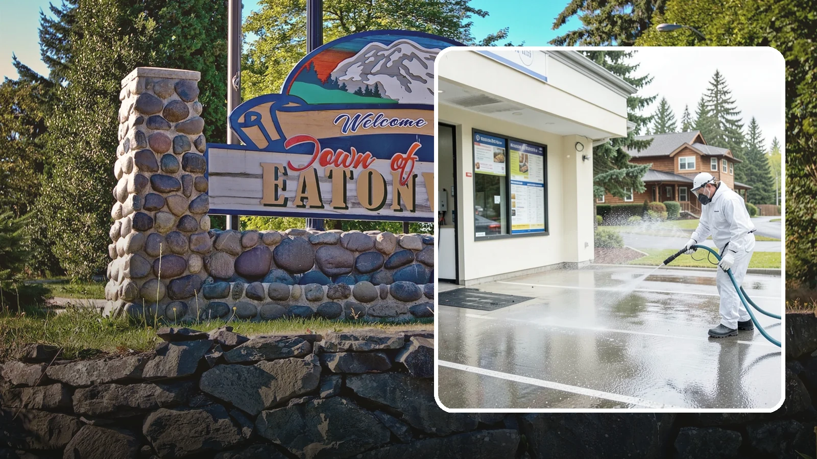 Drive-Thru Cleaning in Eatonville, Pierce County, WA - Targeted cleaning of drive-thru lanes, order windows, and menu-board pads where spilled food, grease, and PNW moss build up fast.