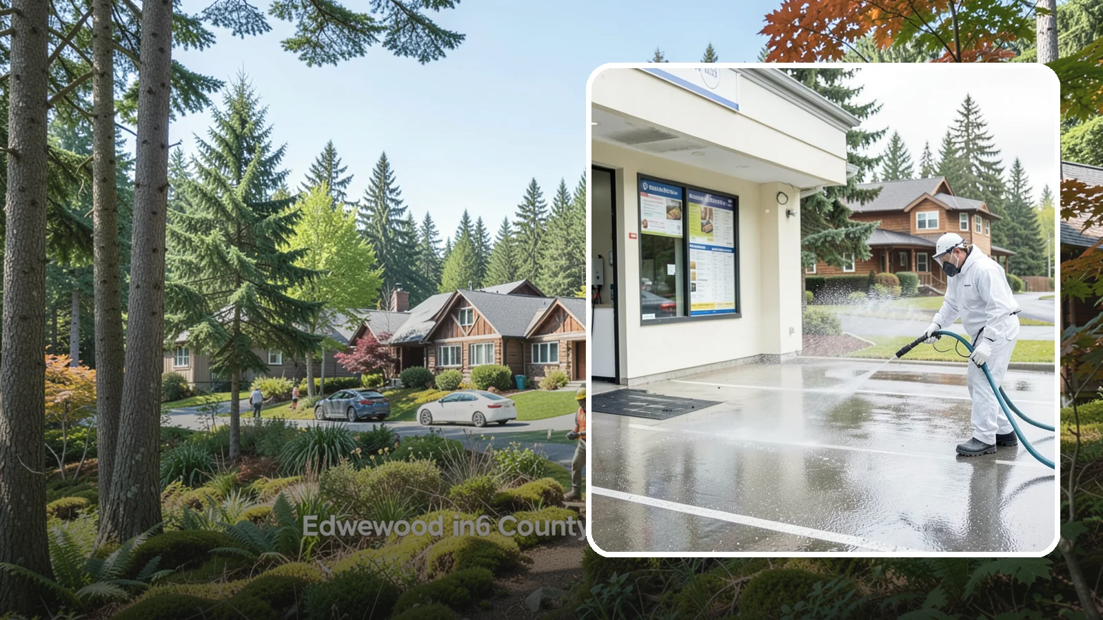 Drive-Thru Cleaning in Edgewood, Pierce County, WA - Targeted cleaning of drive-thru lanes, order windows, and menu-board pads where spilled food, grease, and PNW moss build up fast.
