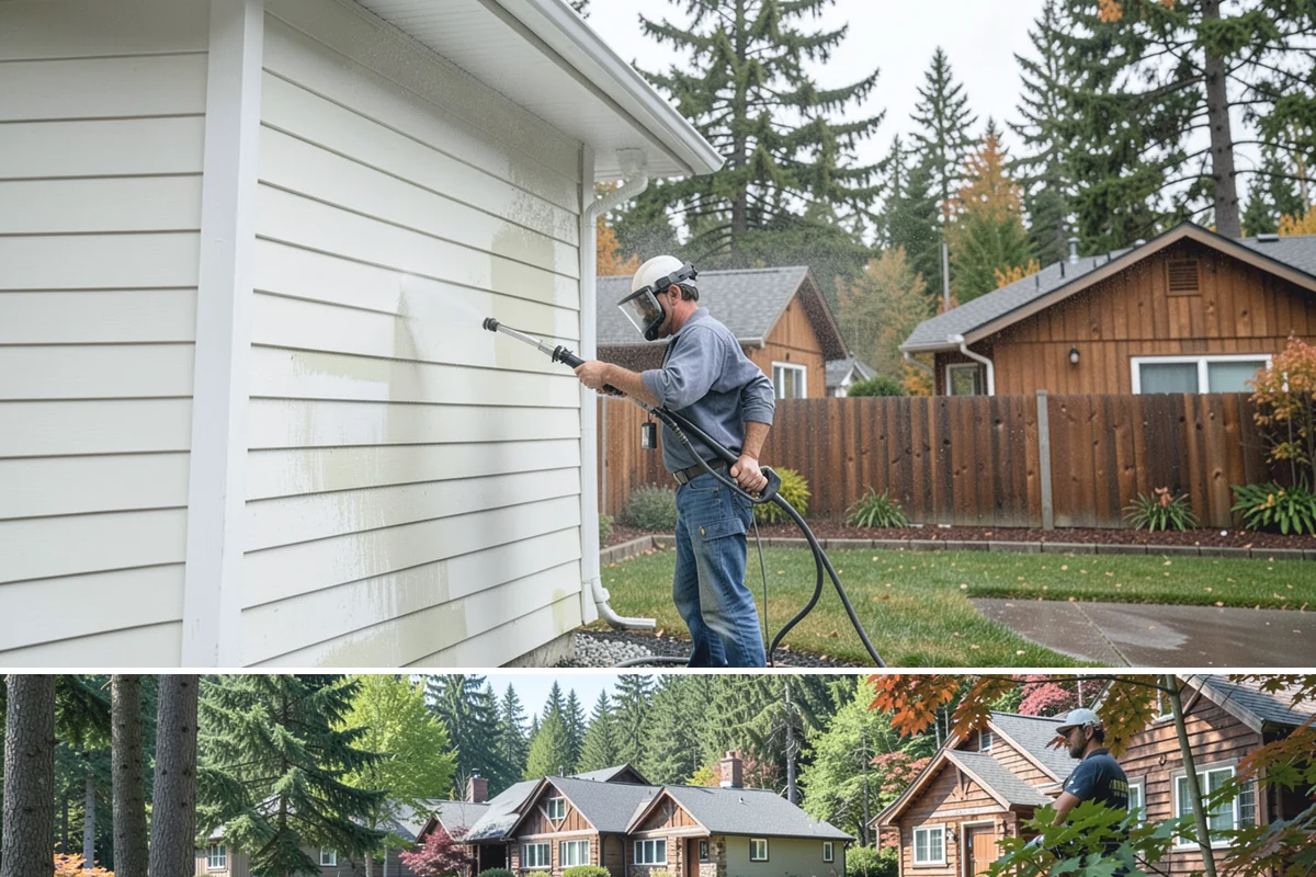 Drive-Thru Cleaning in Edgewood, Pierce County, WA - Best cleaned every quarter year-round, with extra attention in fall when leaf litter and rain accelerate algae in the lane.