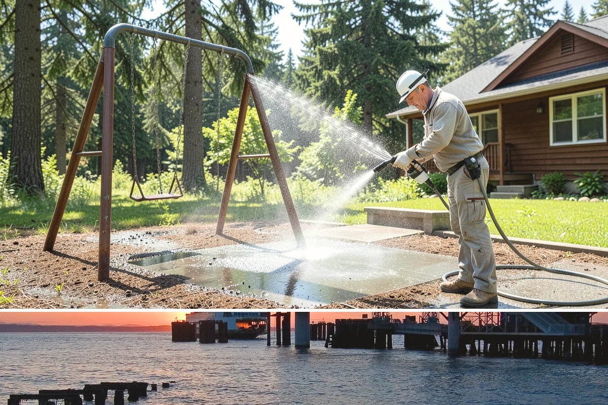 Drive-Thru Cleaning in Edmonds, Snohomish County, WA - Best cleaned every quarter year-round, with extra attention in fall when leaf litter and rain accelerate algae in the lane.