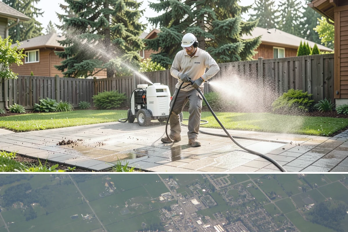 Drive-Thru Cleaning in Enumclaw, King County, WA - Best cleaned every quarter year-round, with extra attention in fall when leaf litter and rain accelerate algae in the lane.