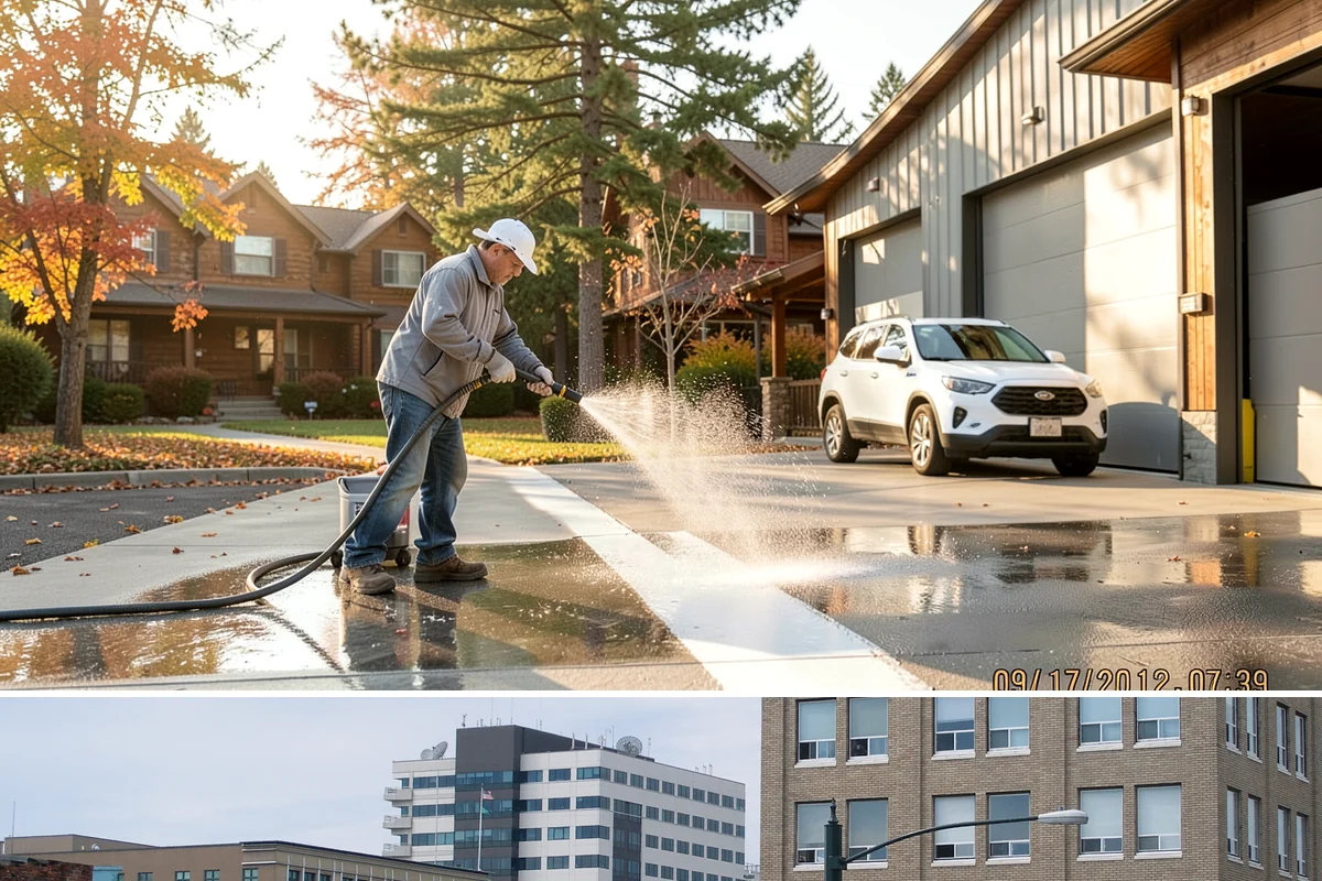 Drive-Thru Cleaning in Everett, Snohomish County, WA - Best cleaned every quarter year-round, with extra attention in fall when leaf litter and rain accelerate algae in the lane.