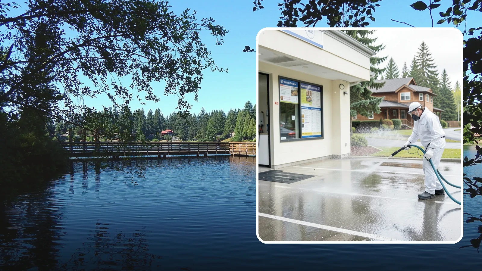 Drive-Thru Cleaning in Federal Way, King County, WA - Targeted cleaning of drive-thru lanes, order windows, and menu-board pads where spilled food, grease, and PNW moss build up fast.