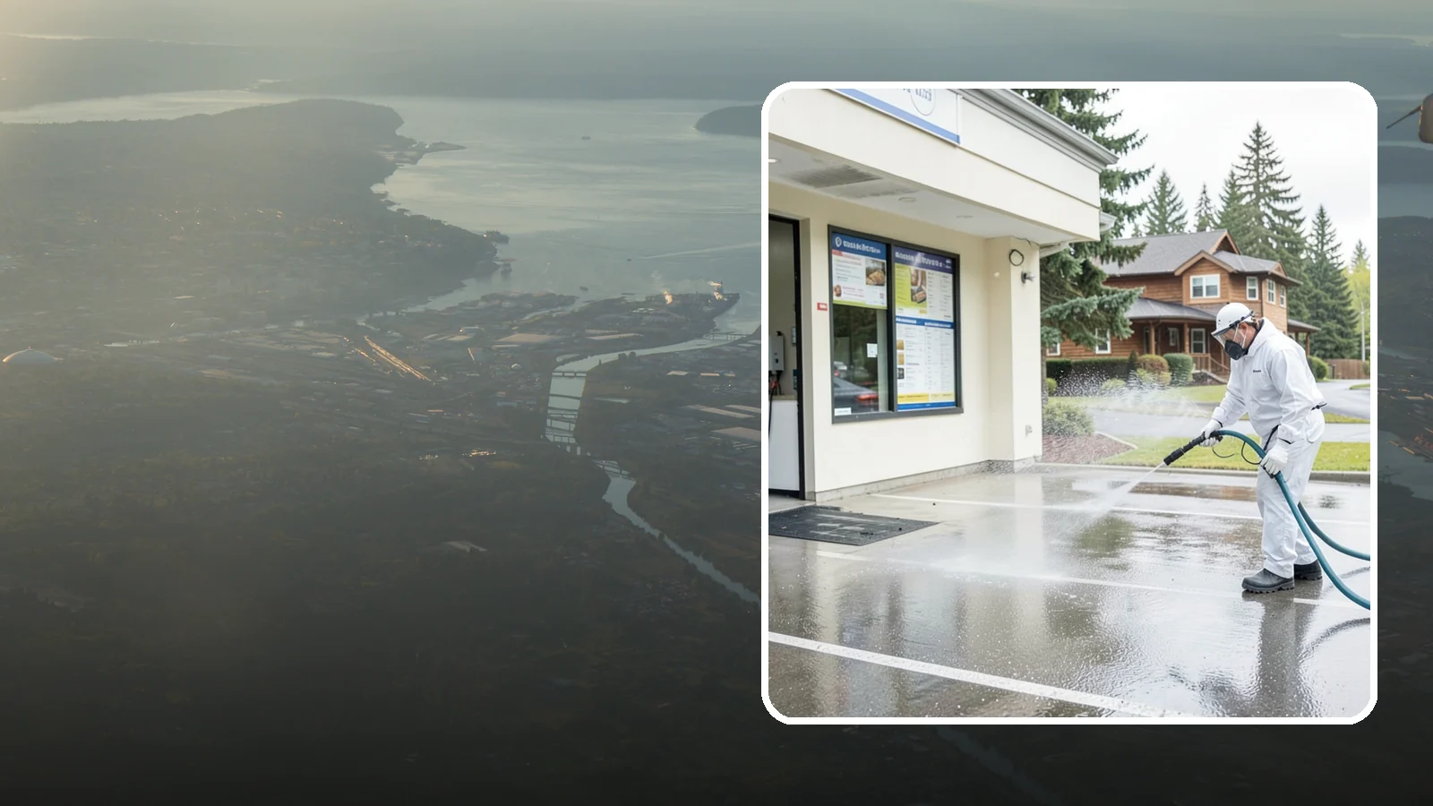 Drive-Thru Cleaning in Fife, Pierce County, WA - Targeted cleaning of drive-thru lanes, order windows, and menu-board pads where spilled food, grease, and PNW moss build up fast.