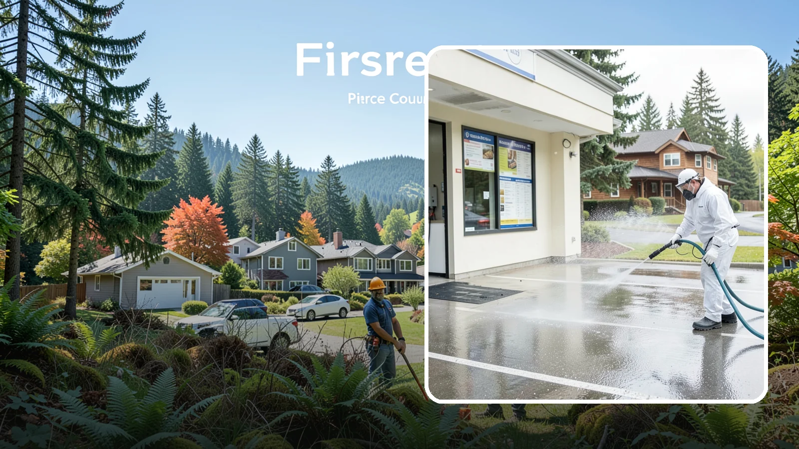 Drive-Thru Cleaning in Fircrest, Pierce County, WA - Targeted cleaning of drive-thru lanes, order windows, and menu-board pads where spilled food, grease, and PNW moss build up fast.