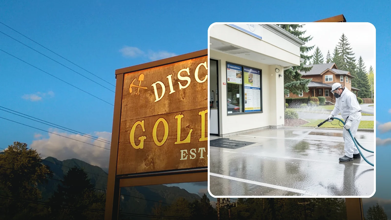Drive-Thru Cleaning in Gold Bar, Snohomish County, WA - Targeted cleaning of drive-thru lanes, order windows, and menu-board pads where spilled food, grease, and PNW moss build up fast.