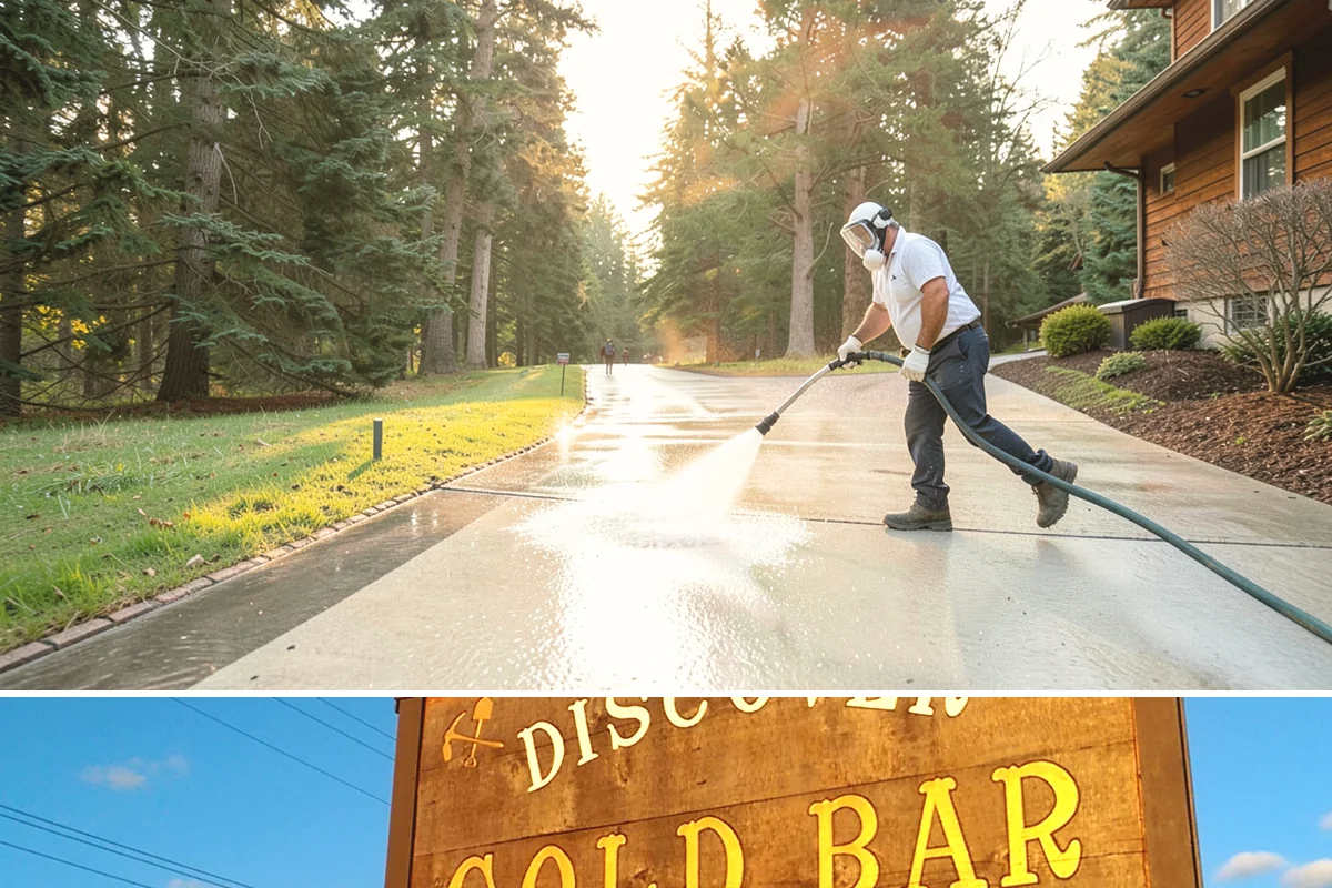 Drive-Thru Cleaning in Gold Bar, Snohomish County, WA - Best cleaned every quarter year-round, with extra attention in fall when leaf litter and rain accelerate algae in the lane.