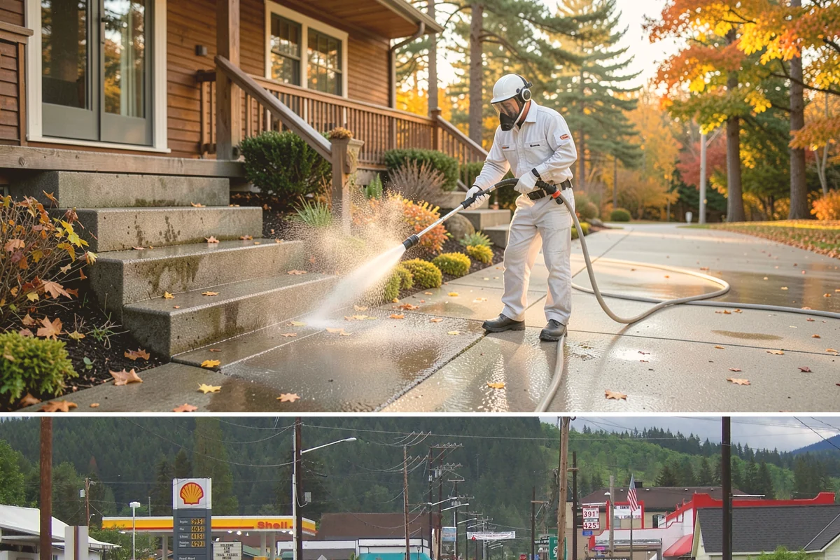 Drive-Thru Cleaning in Granite Falls, Snohomish County, WA - Best cleaned every quarter year-round, with extra attention in fall when leaf litter and rain accelerate algae in the lane.