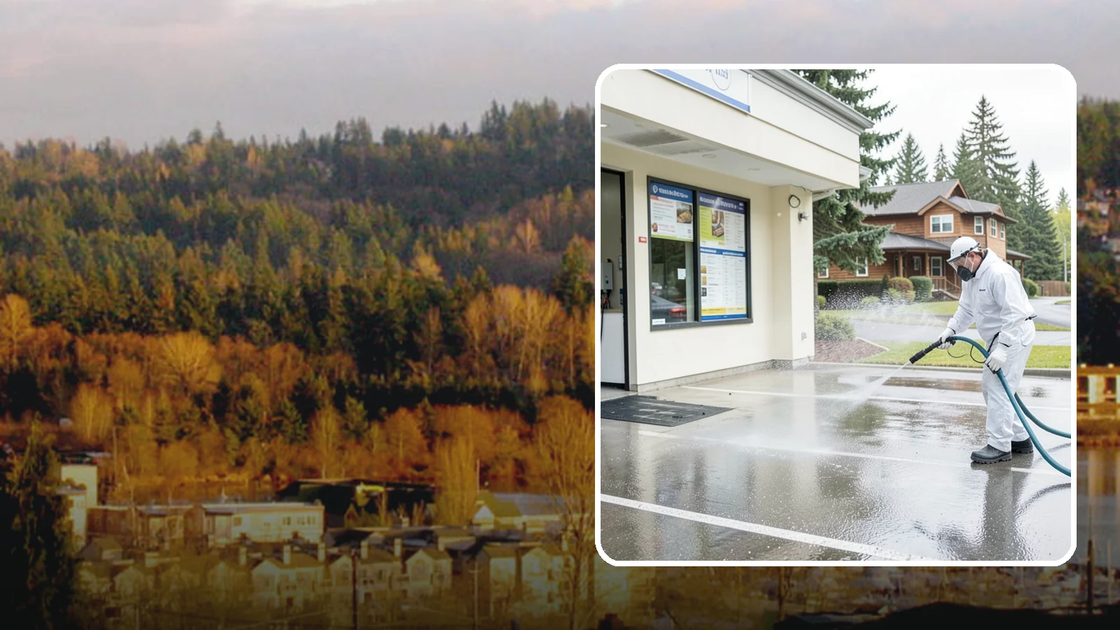 Drive-Thru Cleaning in Kenmore, King County, WA - Targeted cleaning of drive-thru lanes, order windows, and menu-board pads where spilled food, grease, and PNW moss build up fast.