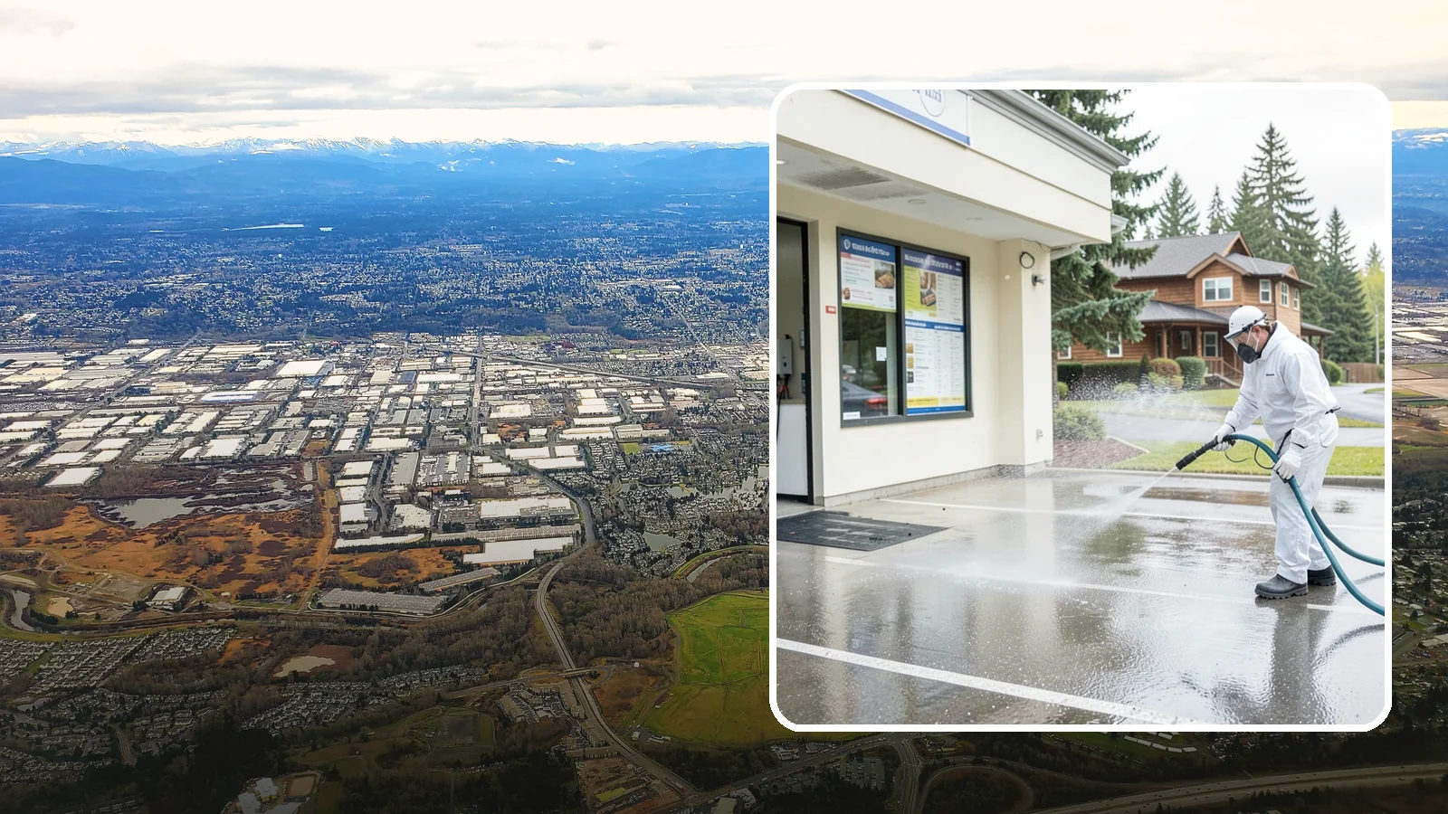 Drive-Thru Cleaning in Kent, King County, WA - Targeted cleaning of drive-thru lanes, order windows, and menu-board pads where spilled food, grease, and PNW moss build up fast.
