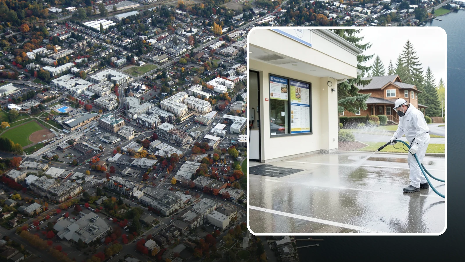 Drive-Thru Cleaning in Kirkland, King County, WA - Targeted cleaning of drive-thru lanes, order windows, and menu-board pads where spilled food, grease, and PNW moss build up fast.