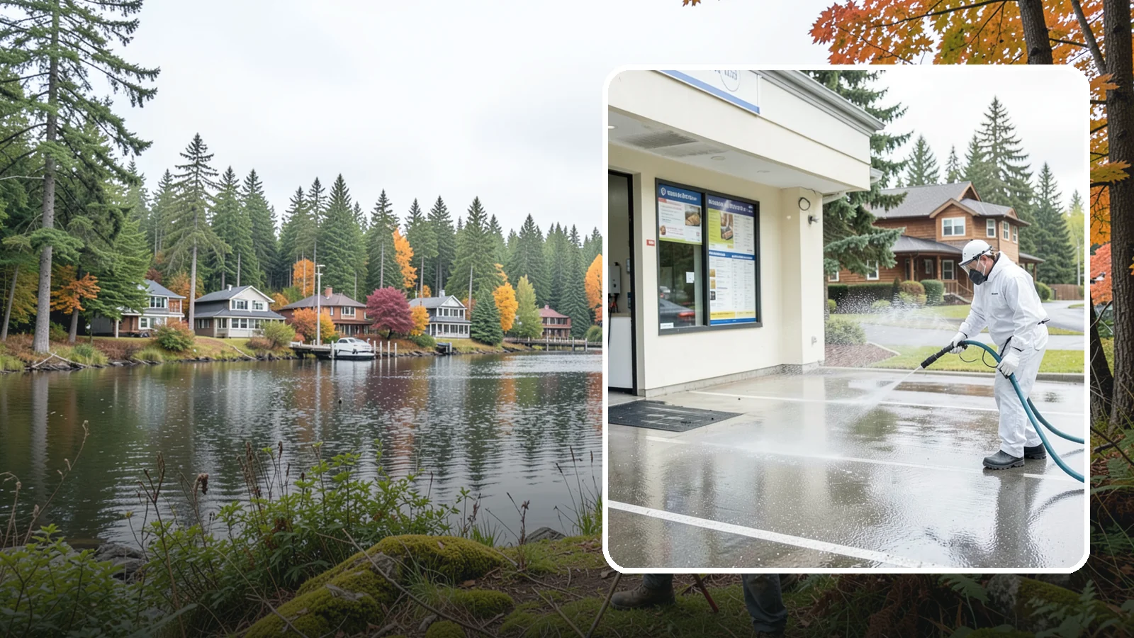 Drive-Thru Cleaning in La Conner, Skagit County, WA - Targeted cleaning of drive-thru lanes, order windows, and menu-board pads where spilled food, grease, and PNW moss build up fast.